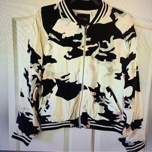 Sanctuary Women's Jacket White Pink Camo Print Lightweight Zip Front Size M